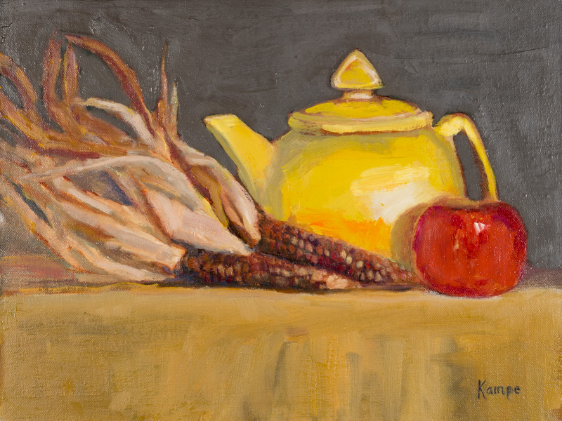 Yellow Teapot, Ears of Corn, Apple